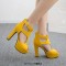 Fish Mouth Platforms Cuban Heels Ankle Buckle T Straps Summer Booties - Yellow Faux Leather