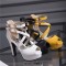 Fish Mouth Platforms Cuban Heels Ankle Buckle Cross Straps Summer Sandals - Yellow Faux Leather