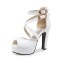 Fish Mouth Platforms Cuban Heels Ankle Buckle Cross Straps Summer Sandals - White Faux Leather