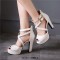 Fish Mouth Platforms Cuban Heels Ankle Buckle Cross Straps Summer Sandals - White Faux Leather