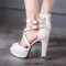 Fish Mouth Platforms Cuban Heels Ankle Buckle Cross Straps Summer Sandals - White Faux Leather