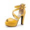 Fish Mouth Platforms Cuban Heels Ankle Buckle Cross Straps Summer Sandals - Yellow Faux Leather