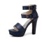 Peep Toe Platforms Cuban Heels Ankle Buckle Double Straps Summer Sandals - Blue Faux Leather