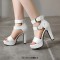 Peep Toe Platforms Cuban Heels Ankle Buckle Double Straps Summer Sandals - White Faux Leather