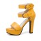 Peep Toe Platforms Cuban Heels Ankle Buckle Double Straps Summer Sandals - Yellow Faux Leather
