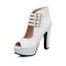 Fish Mouth Platforms Cuban Heels Buckle Straps Zipper Summer Ankle Highs Booties - White Faux Leather