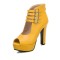 Fish Mouth Platforms Cuban Heels Buckle Straps Zipper Summer Ankle Highs Booties - Yellow Faux Leather
