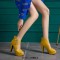 Fish Mouth Platforms Cuban Heels Buckle Straps Zipper Summer Ankle Highs Booties - Yellow Faux Leather