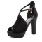 Fish Mouth Platforms Cuban Heels Ankle Buckle Cross Straps Summer Sandals - Black Flock