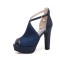 Fish Mouth Platforms Cuban Heels Ankle Buckle Cross Straps Summer Sandals - Blue Flock
