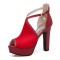 Fish Mouth Platforms Cuban Heels Ankle Buckle Cross Straps Summer Sandals - Red Flock