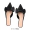 Pointed Toe Bow Decorated Mules Slippers Flats - Black Satin