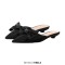 Pointed Toe Bow Decorated Mules Slippers Flats - Black Satin