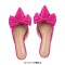 Pointed Toe Bow Decorated Mules Slippers Flats - Black HotPink