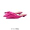 Pointed Toe Bow Decorated Mules Slippers Flats - Black HotPink