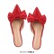Pointed Toe Bow Decorated Mules Slippers Flats - Red Satin