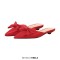 Pointed Toe Bow Decorated Mules Slippers Flats - Red Satin
