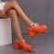 Round Toe Chunky Heels Faux Pearl Beads Decorated Lace Up Low Platforms Loafers Pumps - Orange Patent