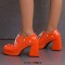 Round Toe Chunky Heels Faux Pearl Beads Decorated Lace Up Low Platforms Loafers Pumps - Orange Patent
