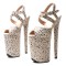 Peep Toe Stiletto Heels Leopard Print Ankle Cross Straps Platforms Sandals  - Beige Faux Leather