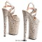 Peep Toe Stiletto Heels Leopard Print Ankle Cross Straps Platforms Sandals  - Beige Faux Leather