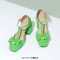 Square Toe Bowtied Mary Janes Chunky Heels Low Platforms Pumps - Green Patent