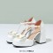 Square Toe Bowtied Mary Janes Chunky Heels Low Platforms Pumps - White Patent