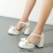 Square Toe Bowtied Mary Janes Chunky Heels Low Platforms Pumps - White Patent