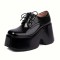 Square Toe Lace Up Platforms Gothic Punk Creepers Half Wedges Loafers - Black Patent