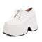 Square Toe Lace Up Platforms Gothic Punk Creepers Half Wedges Loafers - White Patent