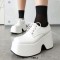Square Toe Lace Up Platforms Gothic Punk Creepers Half Wedges Loafers - White Patent