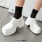 Square Toe Lace Up Platforms Gothic Punk Creepers Half Wedges Loafers - White Patent