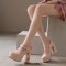 Round Toe Platforms Sweet Heart Mary Janes Chunky Heels Pumps - Pink Faux Leather