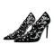 Pointed Toe Stiletto Heels Rhinestones Sexy Hollow Pumps - Black Patent