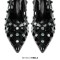 Pointed Toe Stiletto Heels Rhinestones Sexy Hollow Pumps - Black Patent