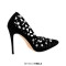 Pointed Toe Stiletto Heels Rhinestones Sexy Hollow Pumps - Black Flock