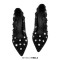 Pointed Toe Stiletto Heels Rhinestones Sexy Hollow Pumps - Black Flock