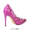 Pointed Toe Stiletto Heels Rhinestones Sexy Hollow Pumps - HotPink Patent