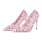 Pointed Toe Stiletto Heels Rhinestones Sexy Hollow Pumps - Pink Faux Leather