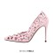 Pointed Toe Stiletto Heels Rhinestones Sexy Hollow Pumps - Pink Faux Leather