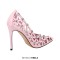 Pointed Toe Stiletto Heels Rhinestones Sexy Hollow Pumps - Pink Faux Leather