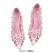 Pointed Toe Stiletto Heels Rhinestones Sexy Hollow Pumps - Pink Faux Leather
