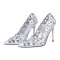Pointed Toe Stiletto Heels Rhinestones Sexy Hollow Pumps - Silver Patent