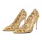 Pointed Toe Stiletto Heels Rhinestones Sexy Hollow Pumps - Yellow Patent