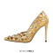 Pointed Toe Stiletto Heels Rhinestones Sexy Hollow Pumps - Yellow Patent