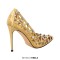 Pointed Toe Stiletto Heels Rhinestones Sexy Hollow Pumps - Yellow Patent