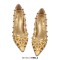 Pointed Toe Stiletto Heels Rhinestones Sexy Hollow Pumps - Yellow Patent