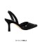 Pointed Toe Rhinestones Kitten Heels Slingback Sandals - Black Sequined Cloth