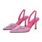 Pointed Toe Rhinestones Kitten Heels Slingback Sandals - HotPink Sequined Cloth
