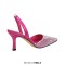Pointed Toe Rhinestones Kitten Heels Slingback Sandals - HotPink Sequined Cloth